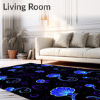 Midnight Blue Fan Swirl Pattern Rug