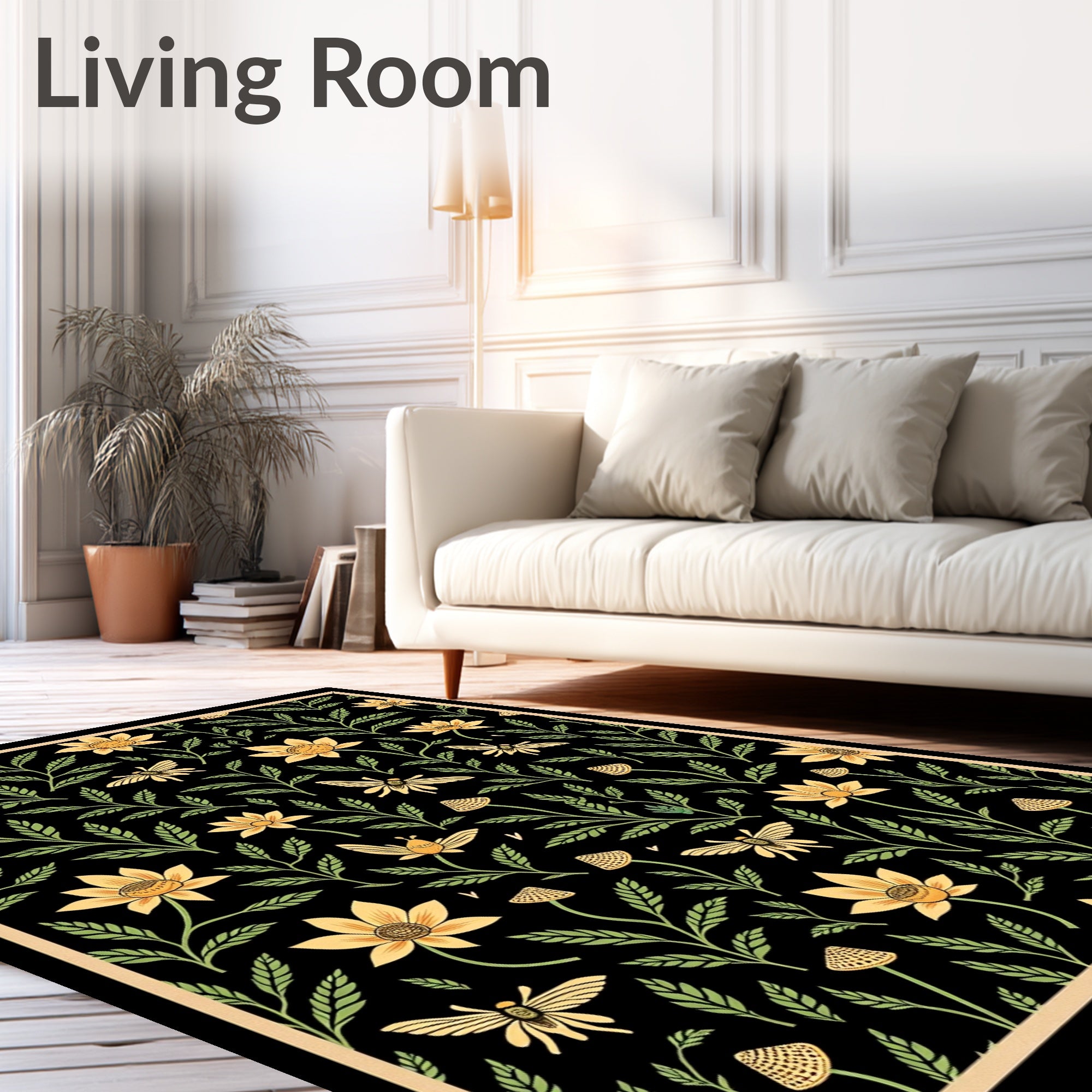 Yellow Floral Butterfly Meadow Rug