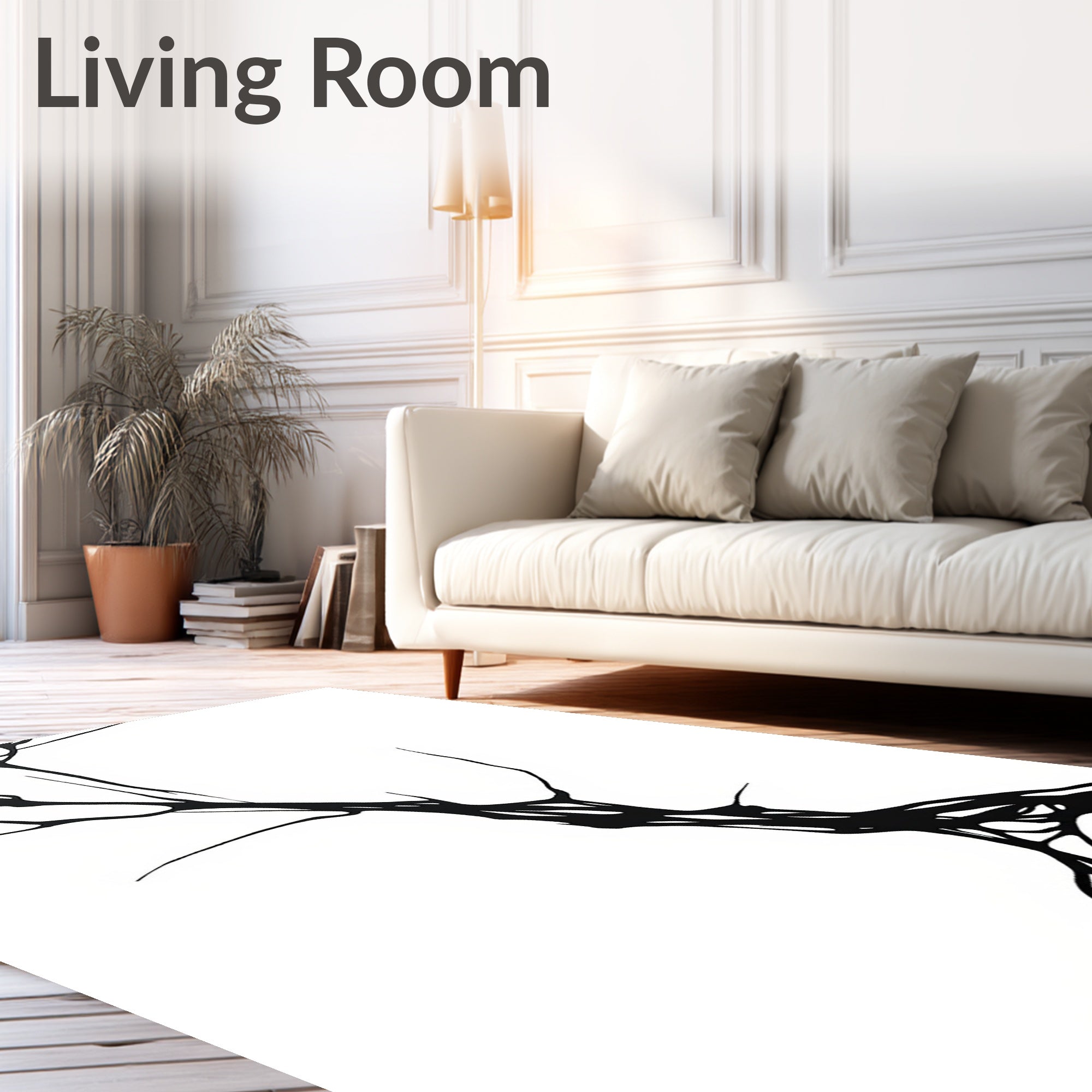 Abstract Black Organic Line Art Rug