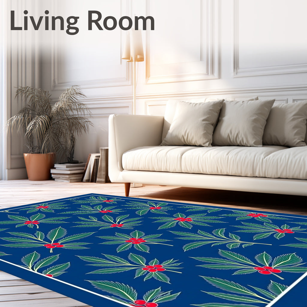 Deep Blue Holly Berry Foliage Rug