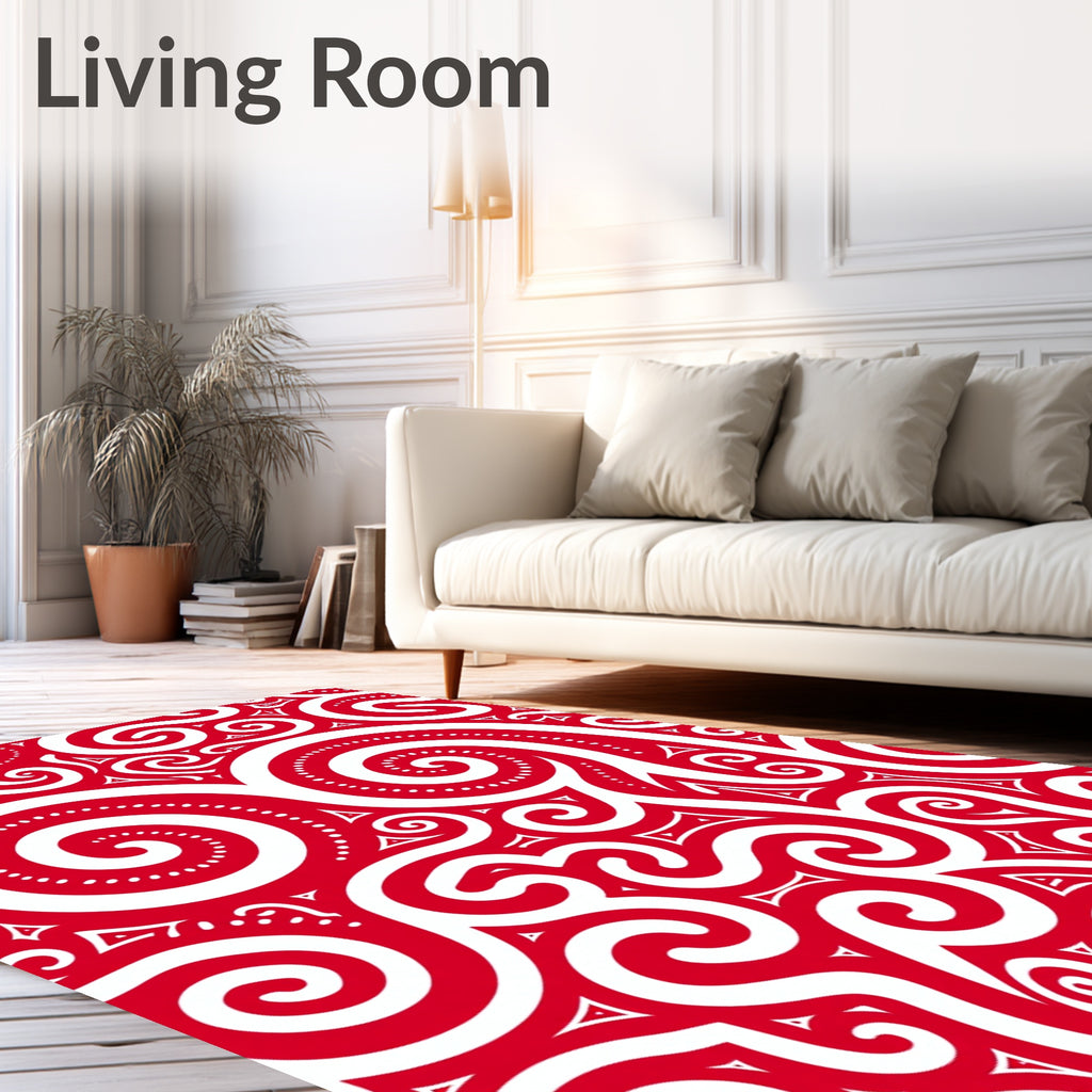 Crimson Swirl Tribal Abstract Rug