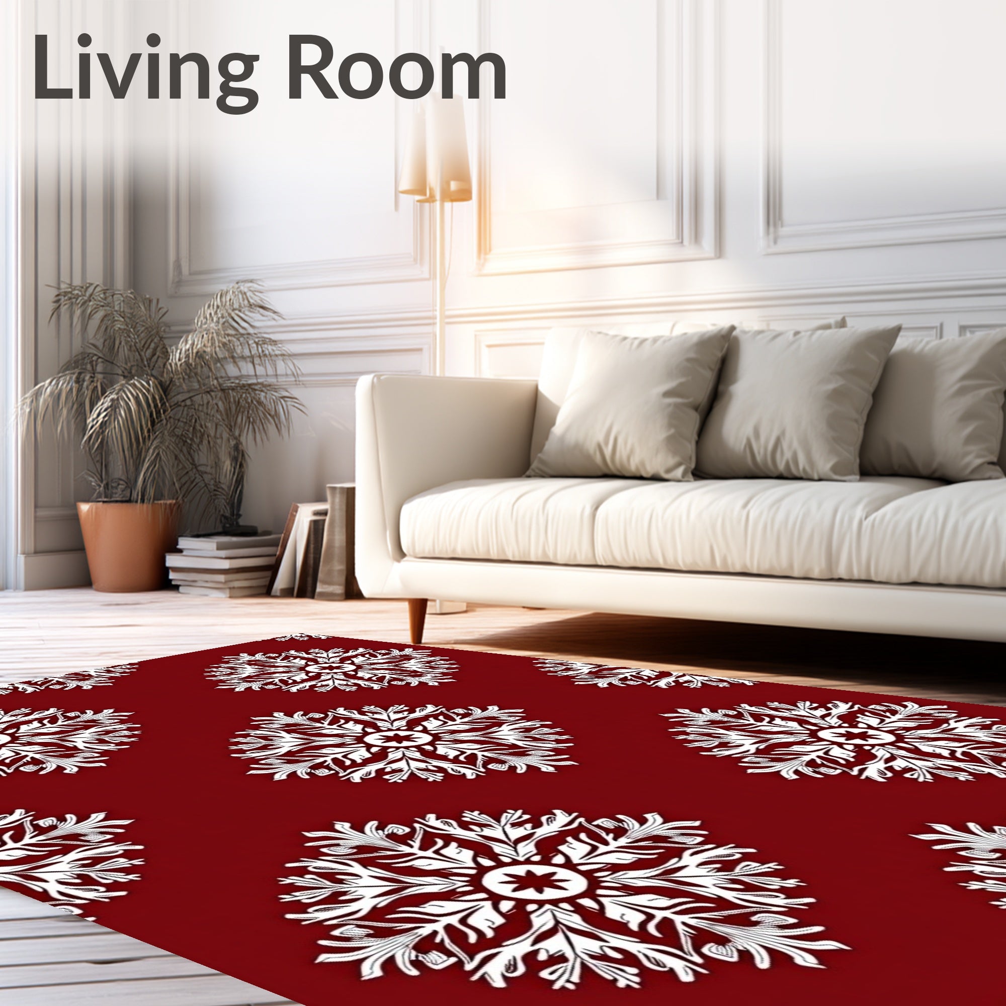 Crimson Snowflake Inspired Pattern Rug