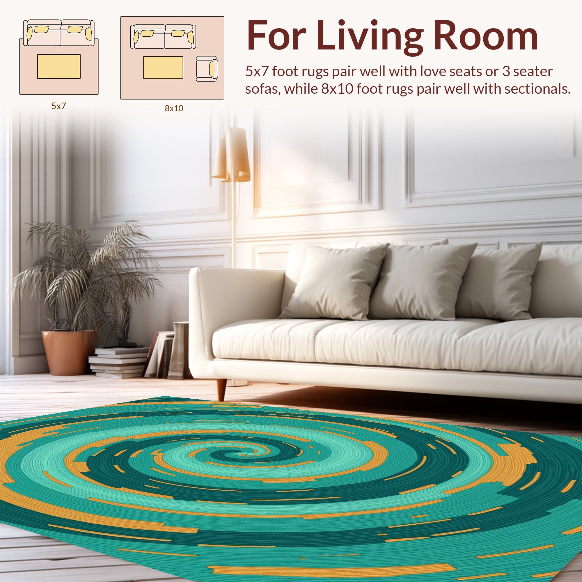 Aqua Orange Swirl Pattern Design Rug