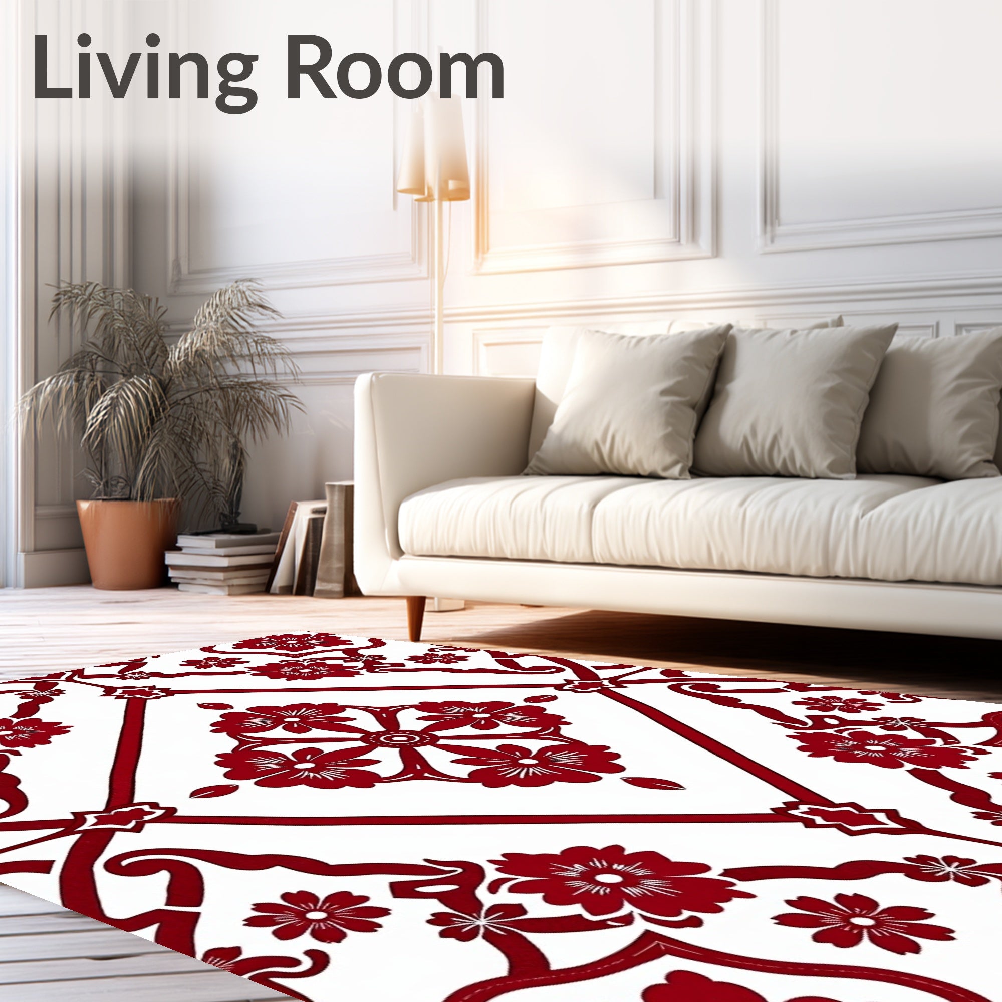 Rich Red Floral Classic Pattern Rug