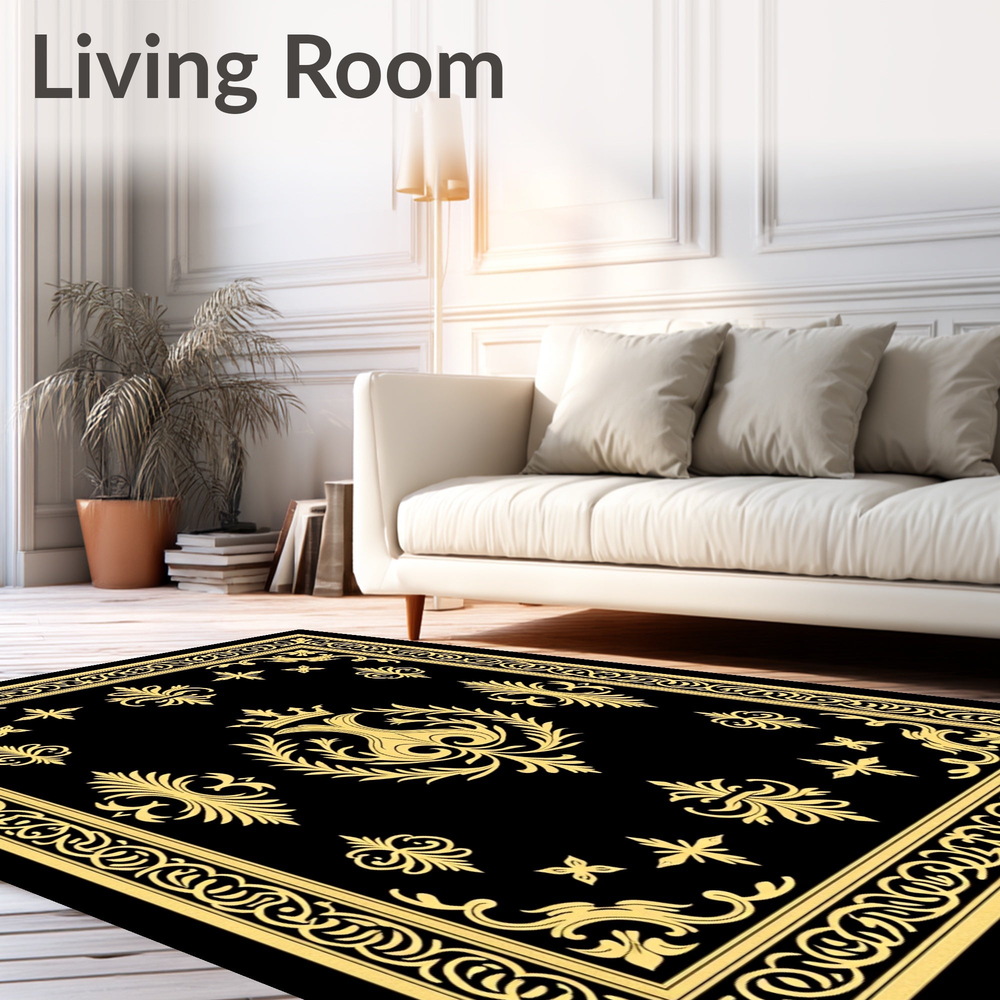 Elegant Gold Crest Floral Rug