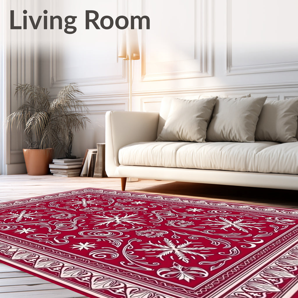 Intricate Red Floral Scrollwork Rug