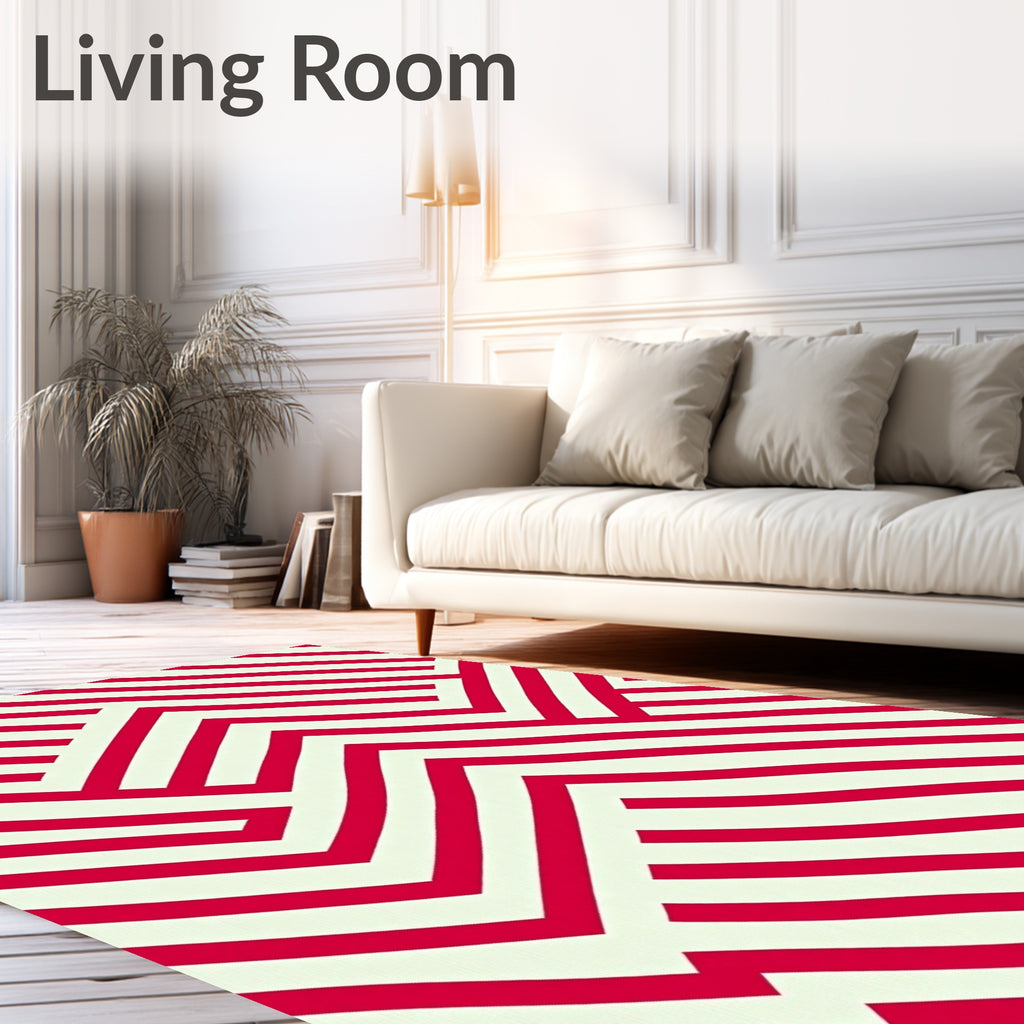 Red Cream Interlocking Geometric Lines Rug