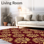 Golden Leaf Pattern on Burgundy Background Rug