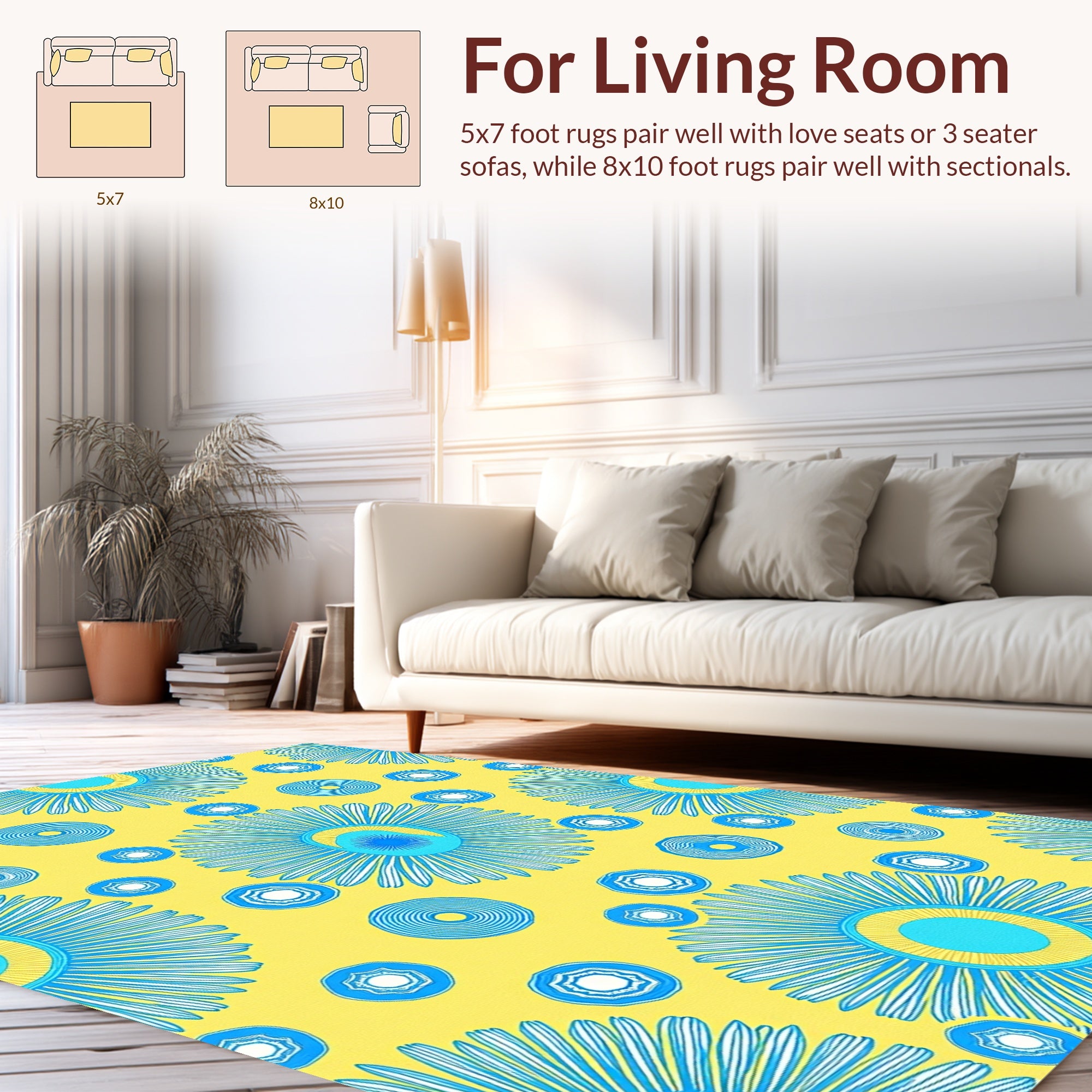 Bright Yellow Abstract Floral Pattern Rug