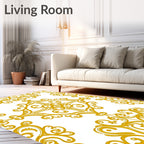 Ornate Gold Scrollwork Pattern Rug