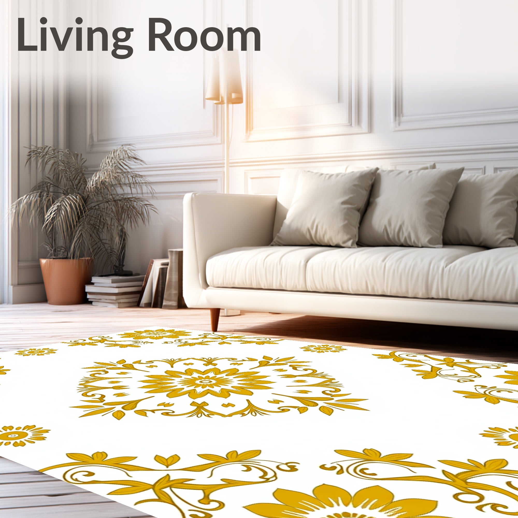 Golden Floral Medallion Decorative Pattern Rug