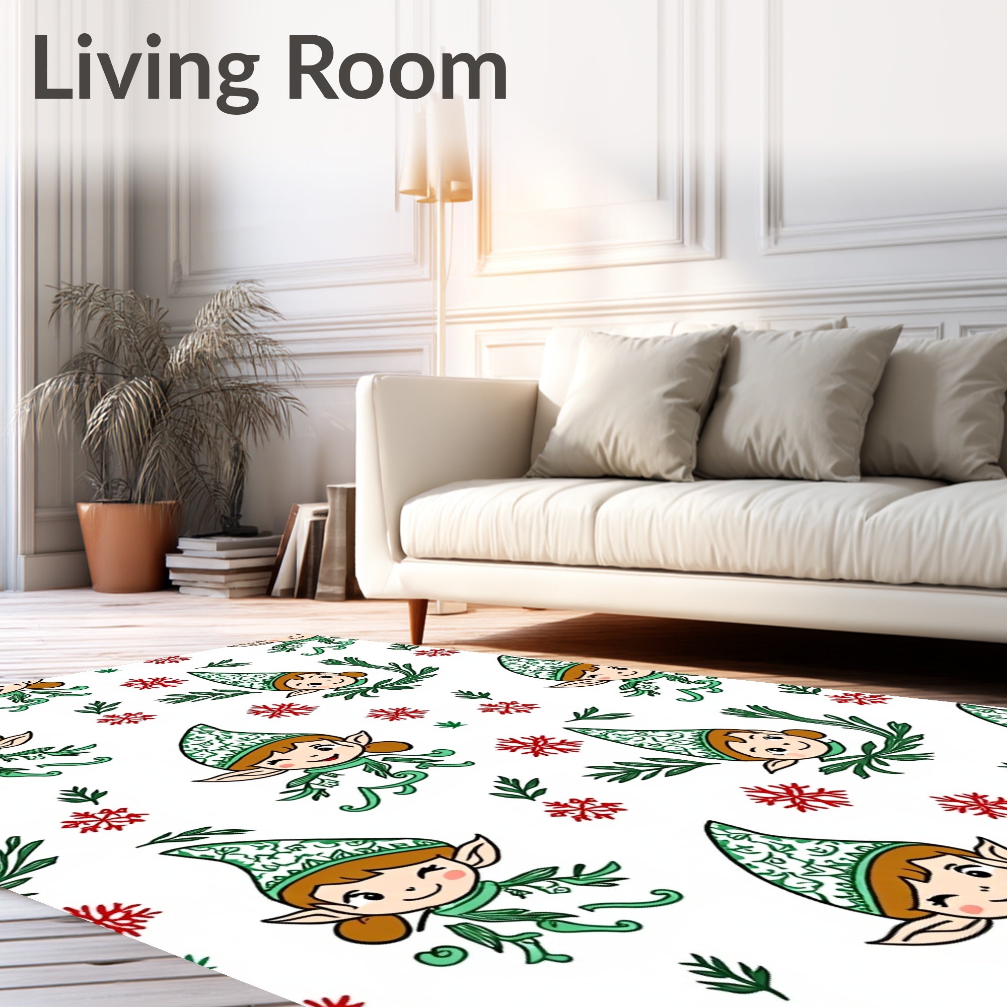 Christmas Elf Snowflakes Green Red Rug