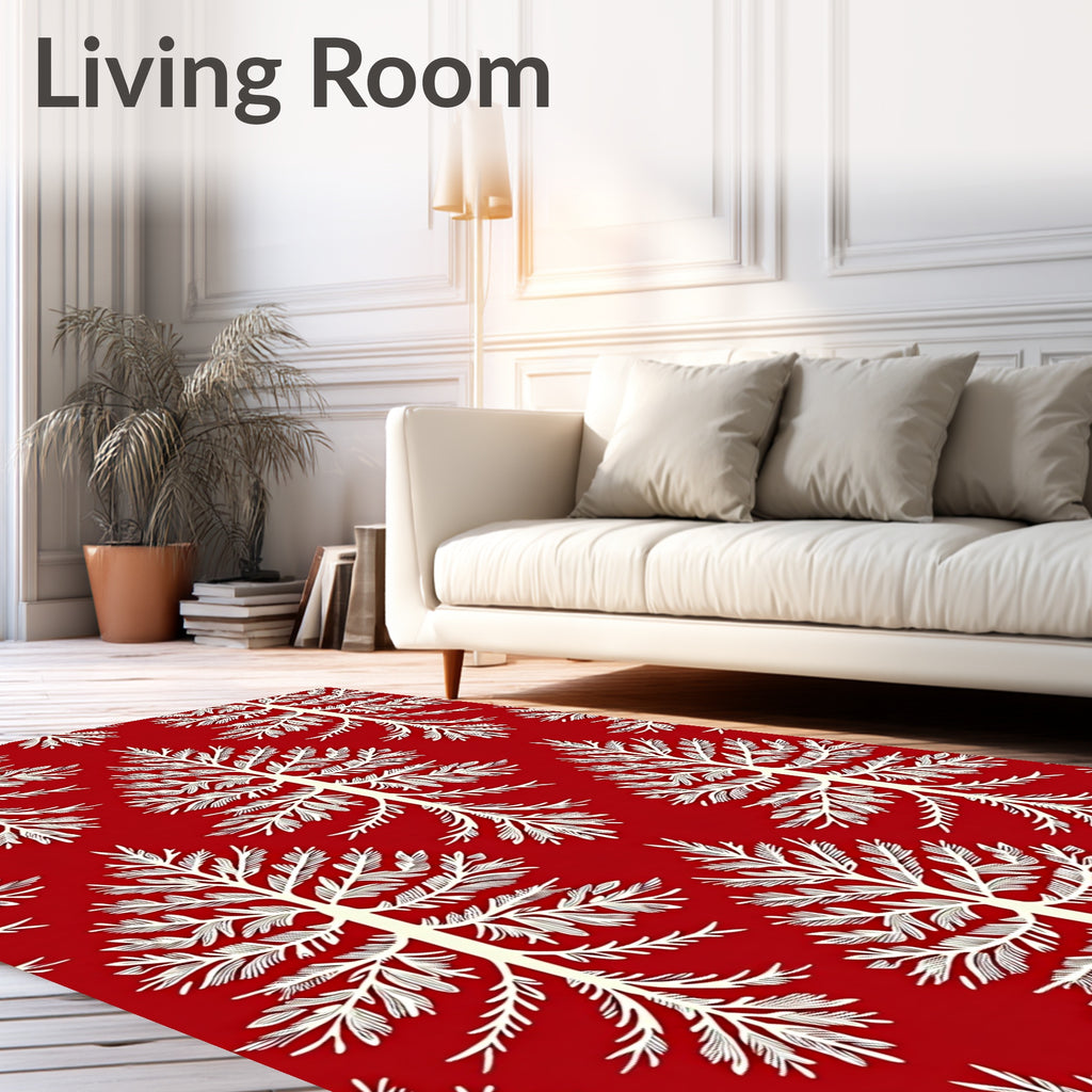 Red White Tree Pattern Design Rug