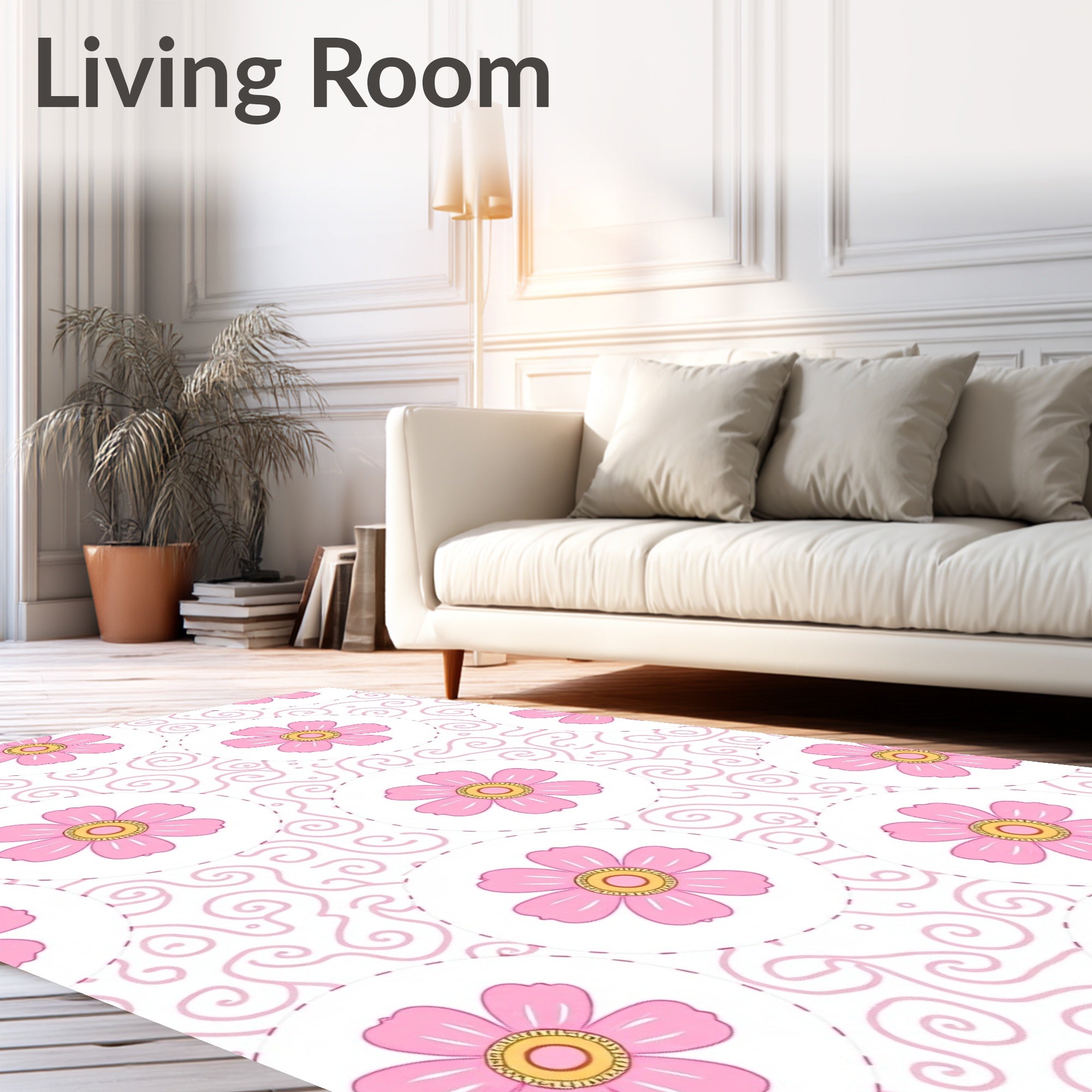 Pink Floral Swirl Pattern Rug