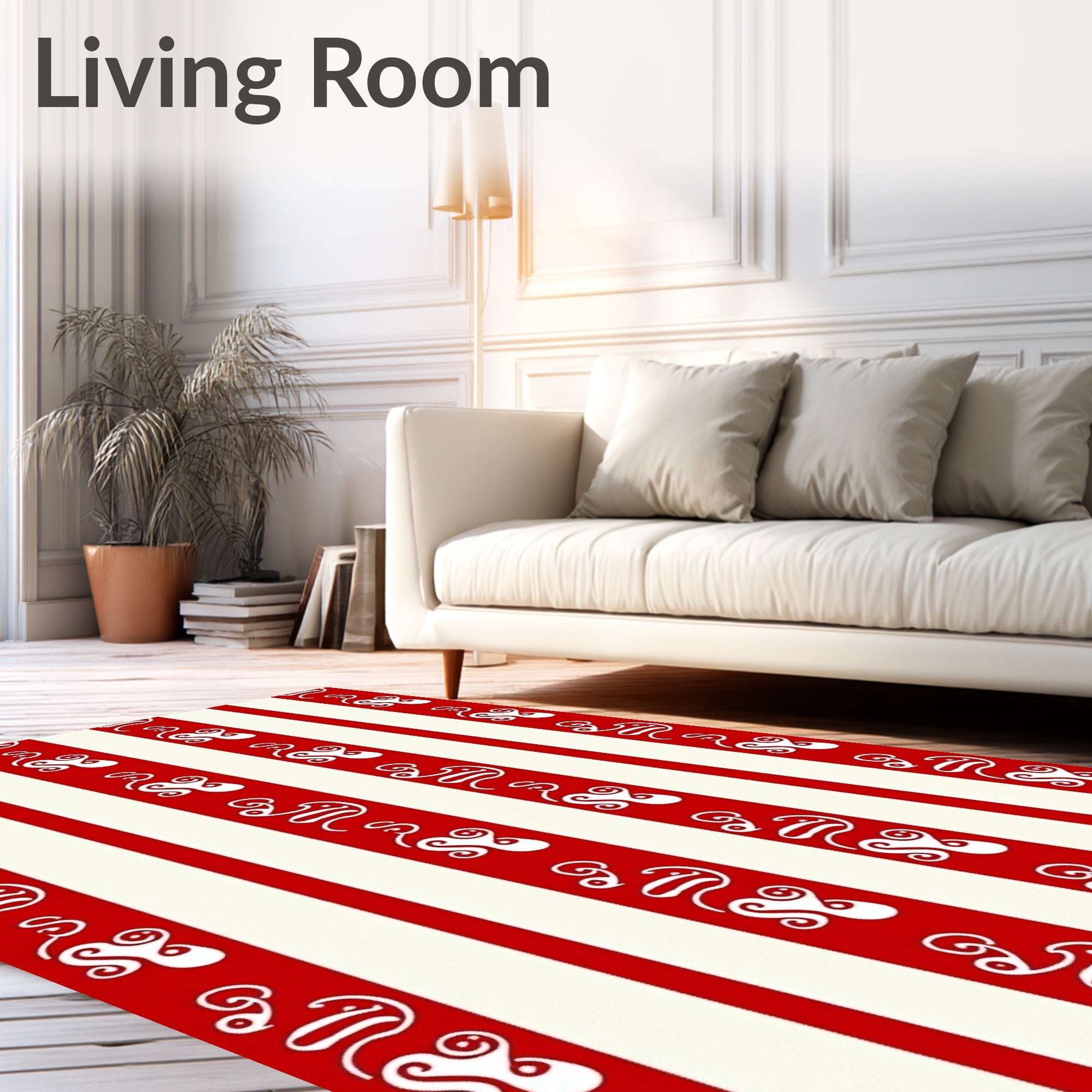Striking Red Ivory Vertical Stripe Design Rug