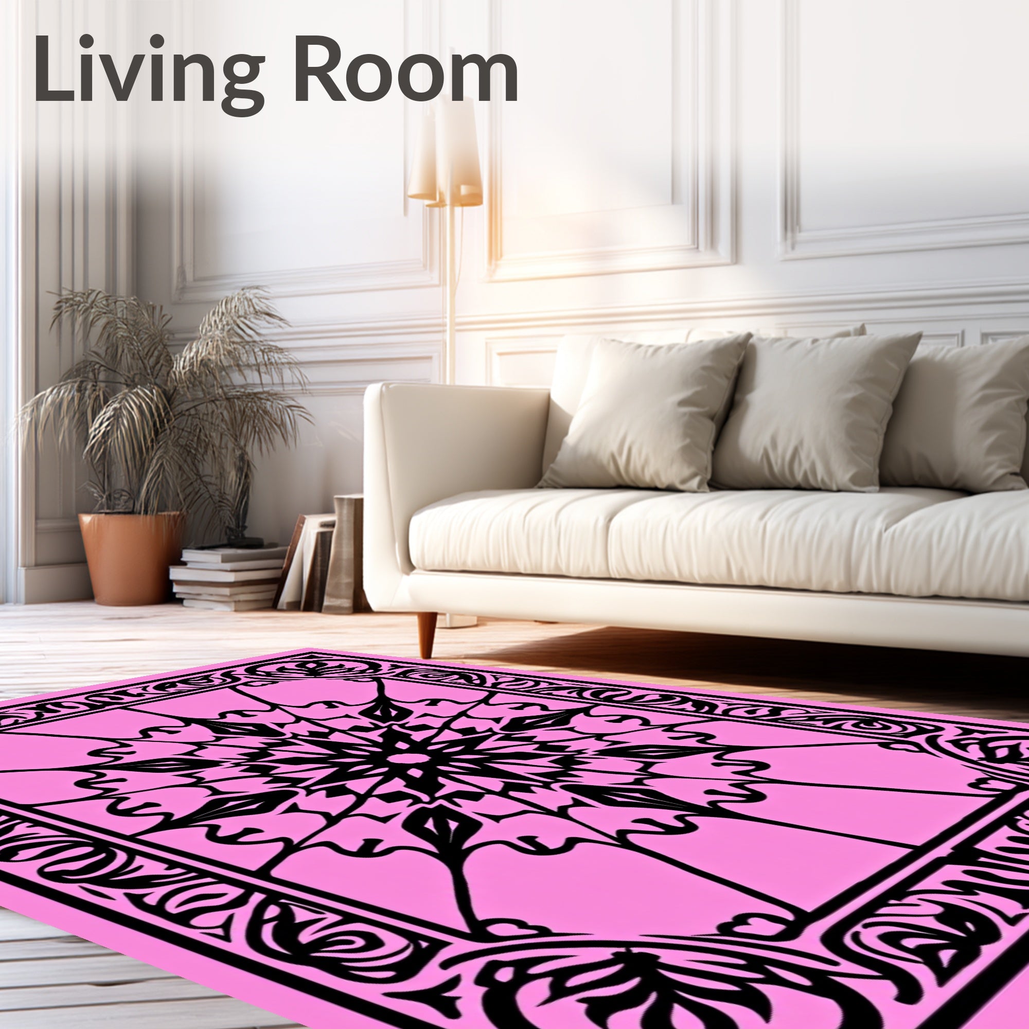 Black Mandala Floral Pattern Rug
