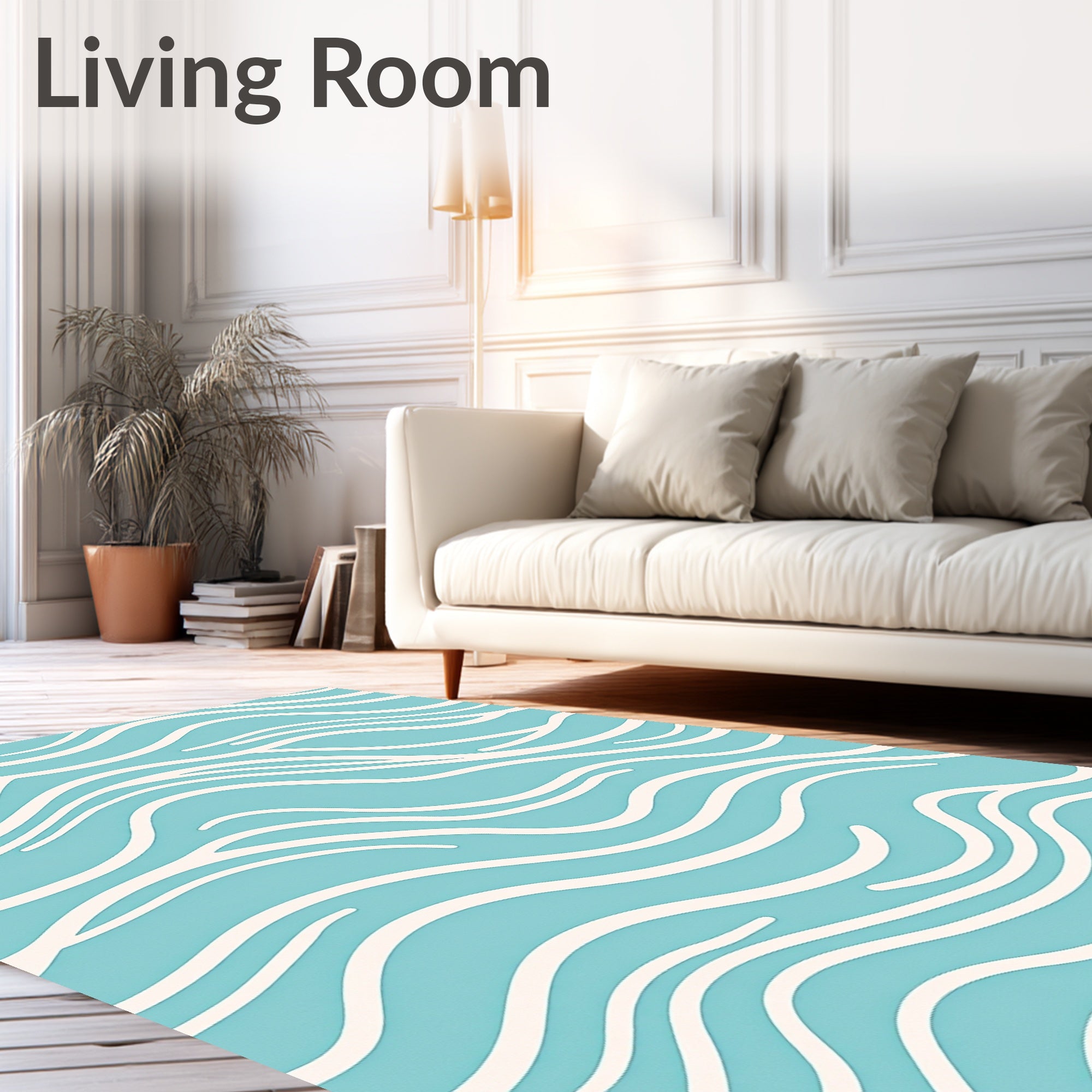 Abstract Aqua Wave Design Rug