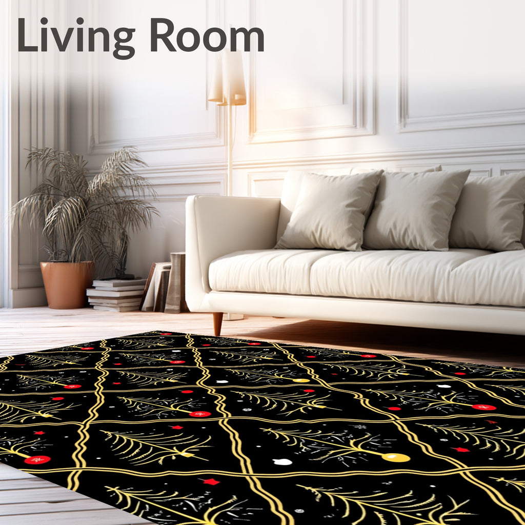 Golden Christmas Tree Trellis Abstraction Rug