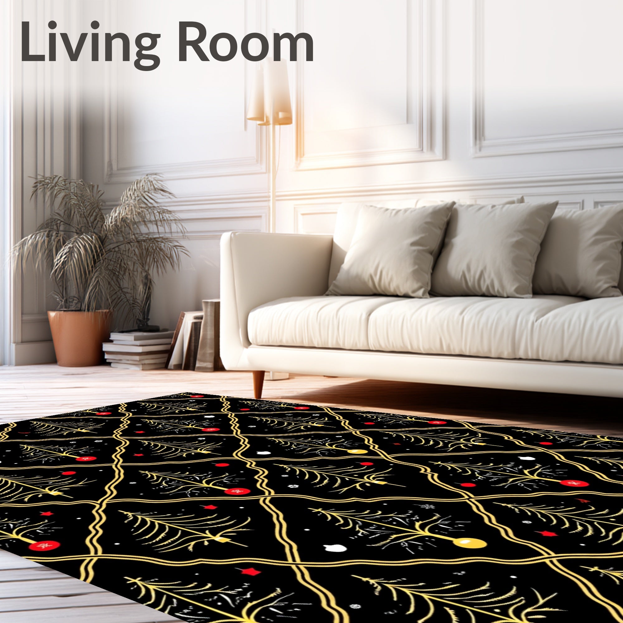 Golden Christmas Tree Trellis Abstraction Rug