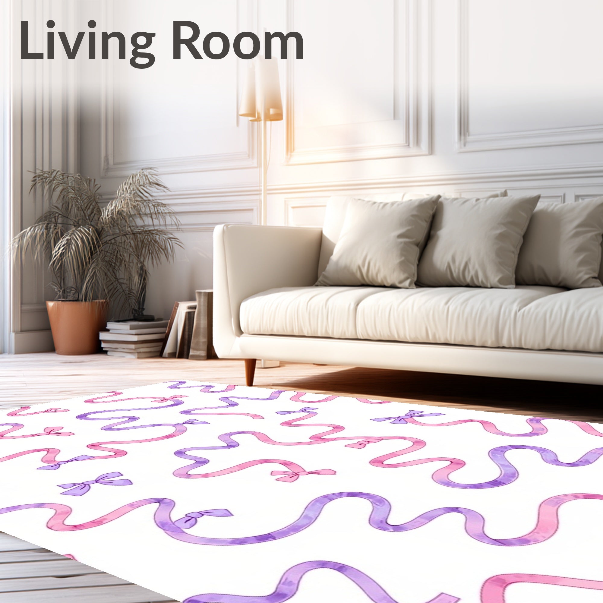Pink Purple Ribbon Bows Pattern Rug