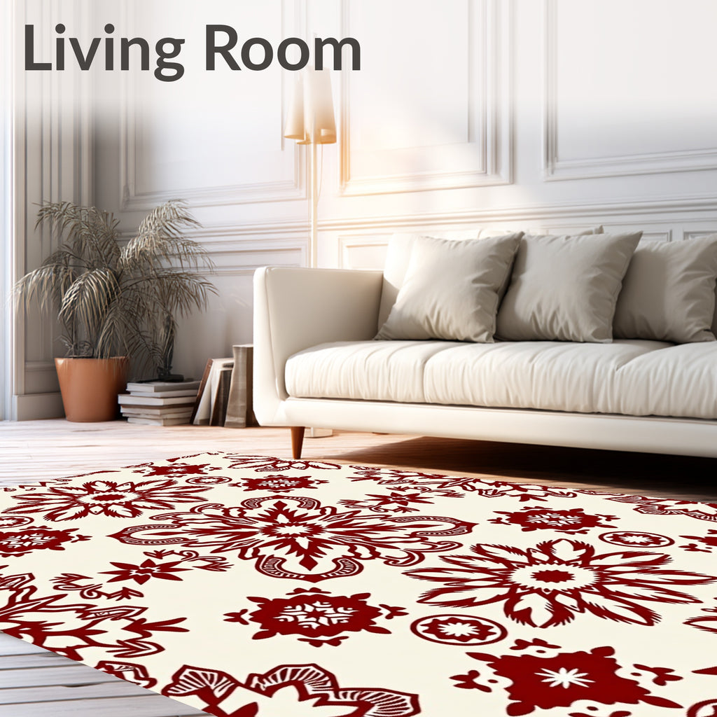 Rich Red Floral Medallion Pattern Rug