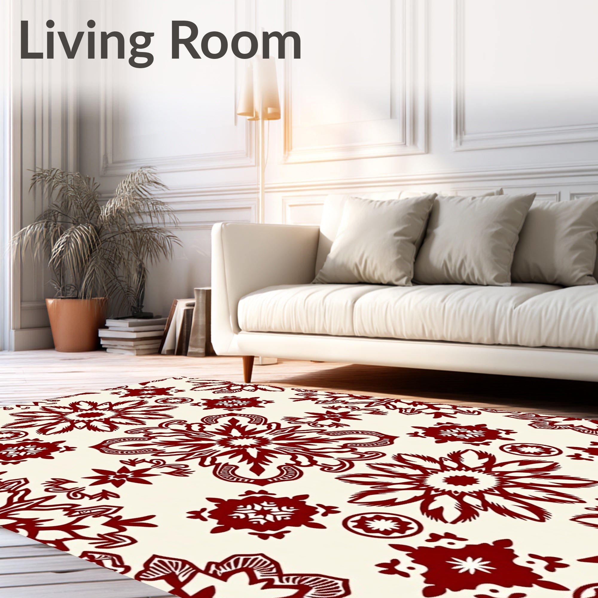 Rich Red Floral Medallion Pattern Rug