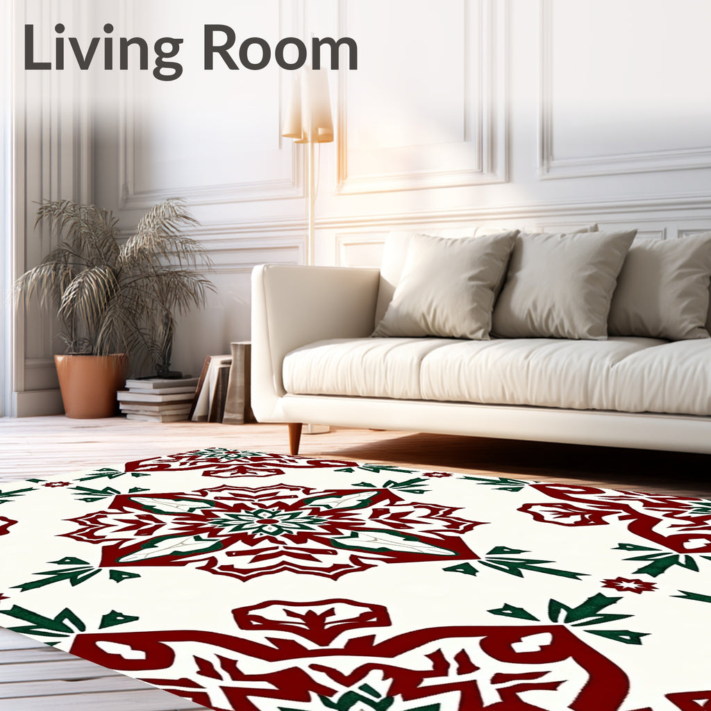 Rich Crimson Forest Green Medallion Pattern Rug