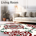 Rich Crimson Forest Green Medallion Pattern Rug