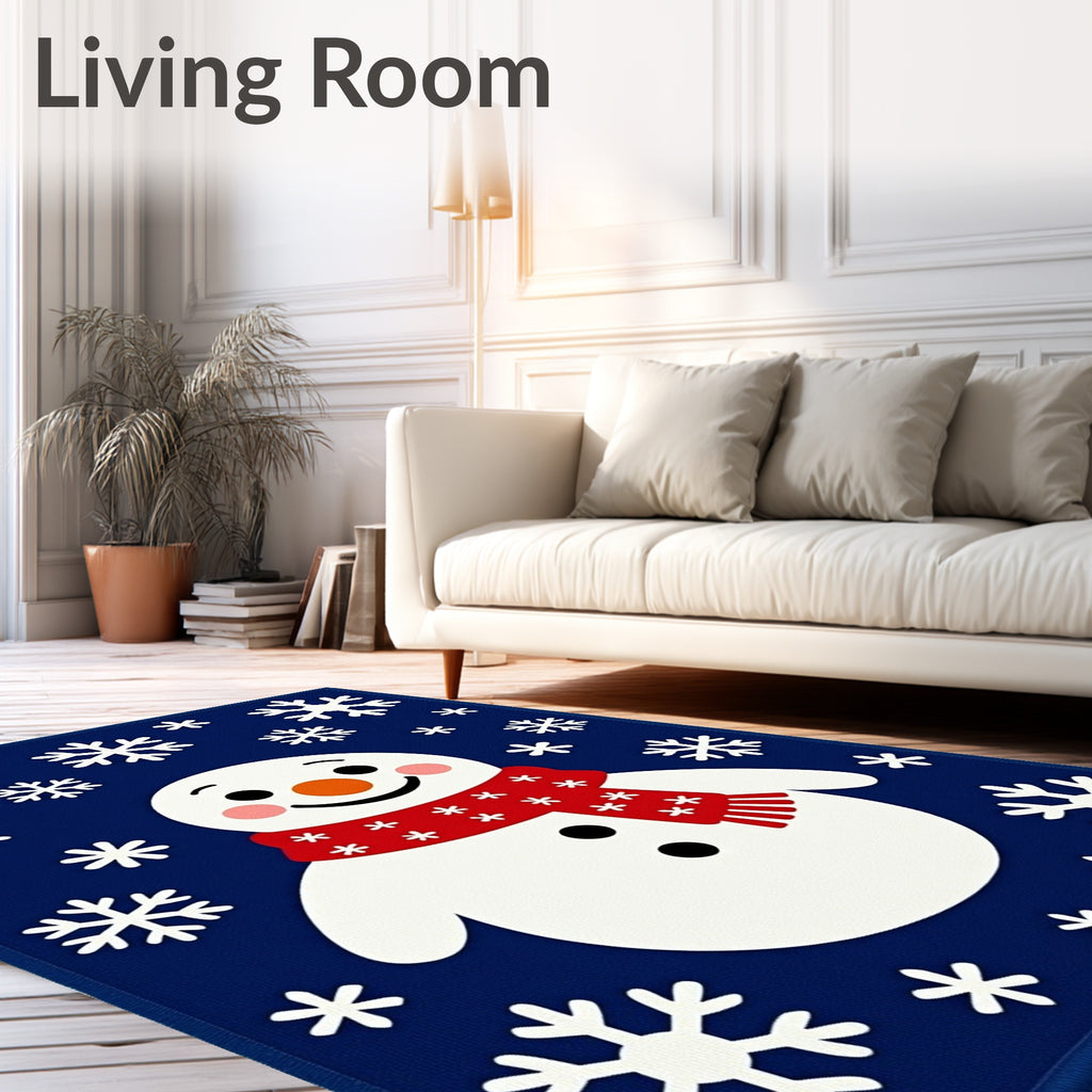 Joyful Snowman Red Scarf Snowflake Shower Rug