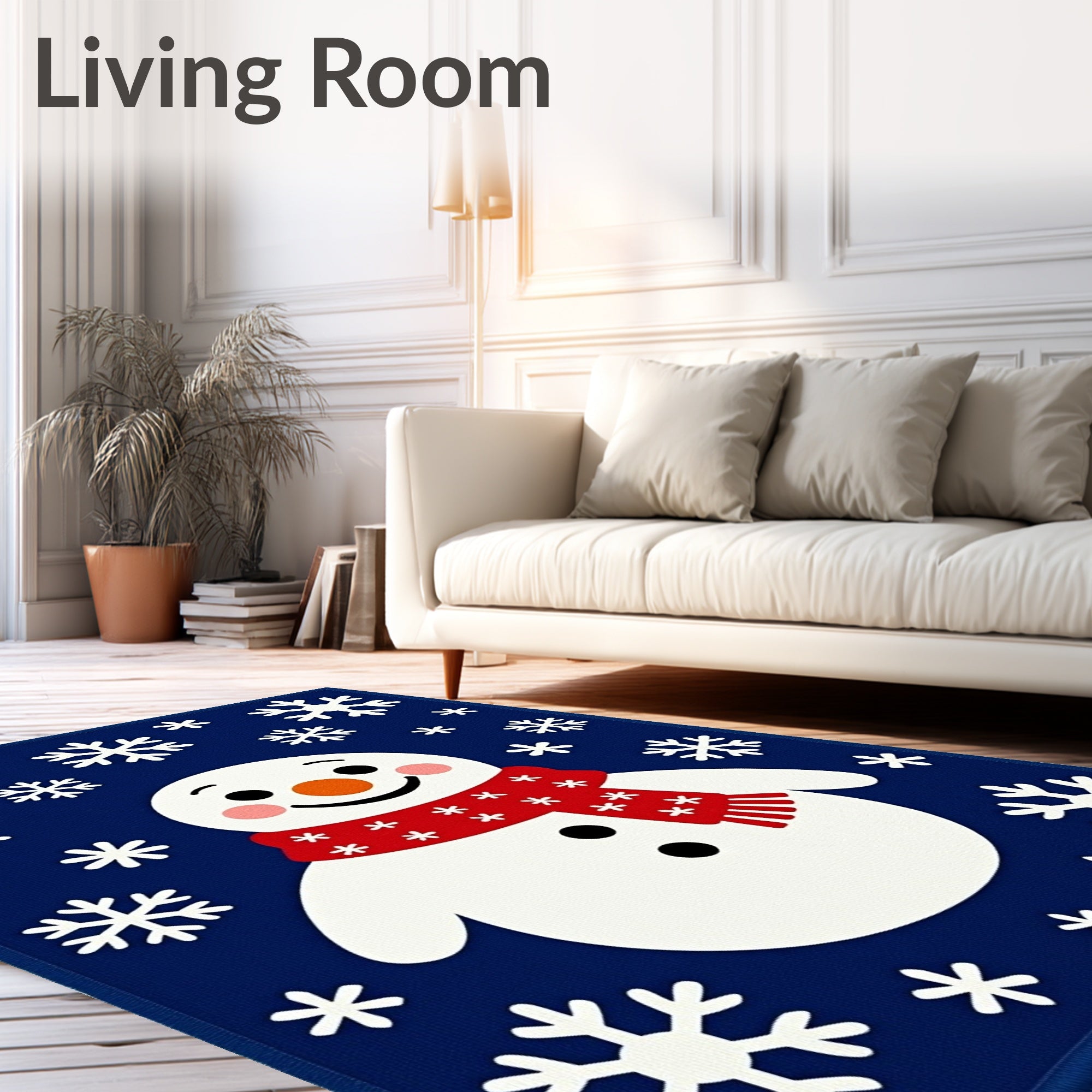 Joyful Snowman Red Scarf Snowflake Shower Rug
