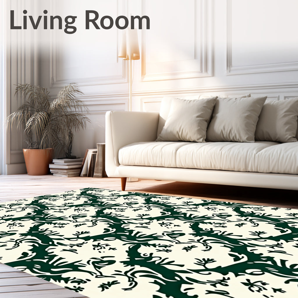 Whimsical Dark Green Swirls Pattern Rug