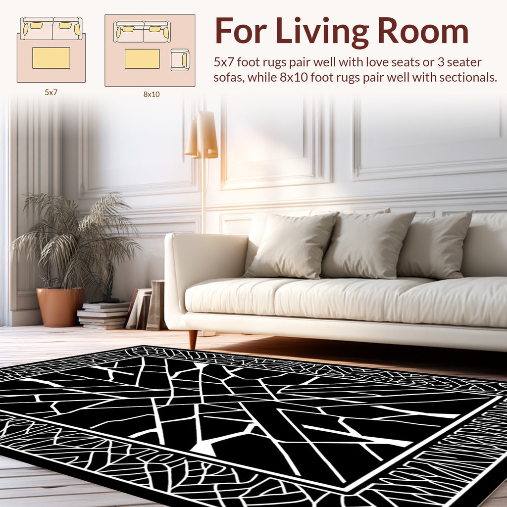Abstract Black White Geometric Pattern Rug
