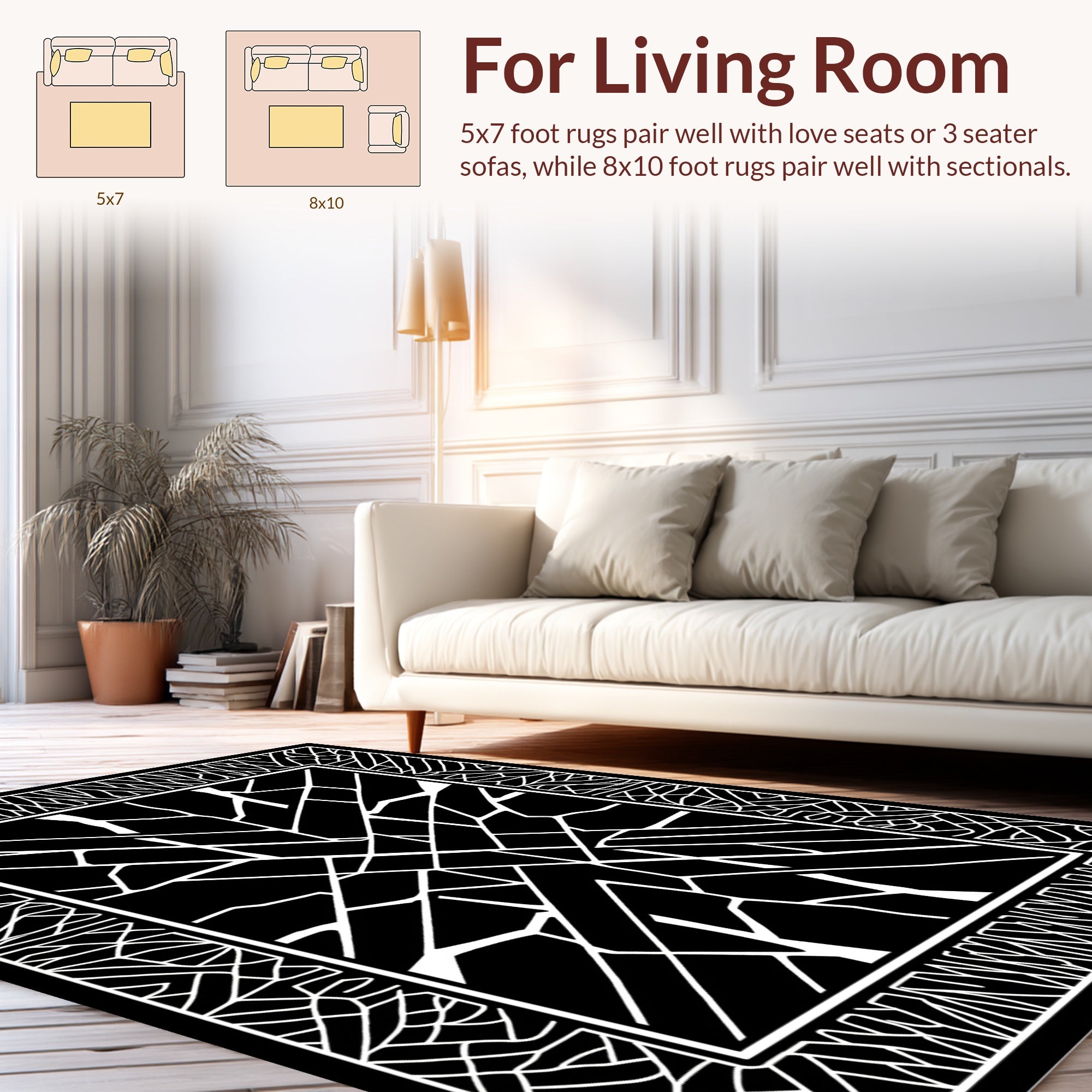 Abstract Black White Geometric Pattern Rug