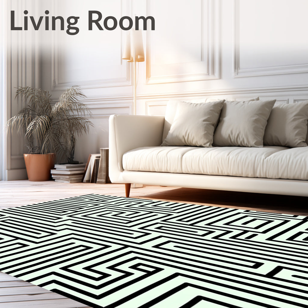 Abstract Black And White Maze Pattern Rug