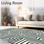 Abstract Black And White Maze Pattern Rug