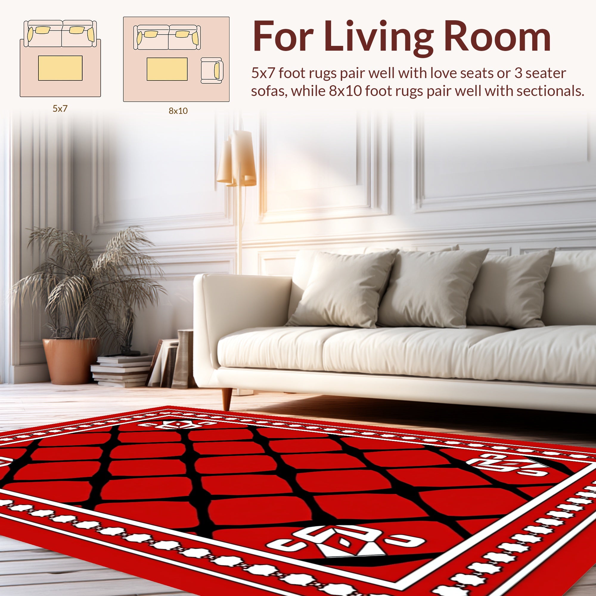 Red Black Geometric Tile Pattern Rug