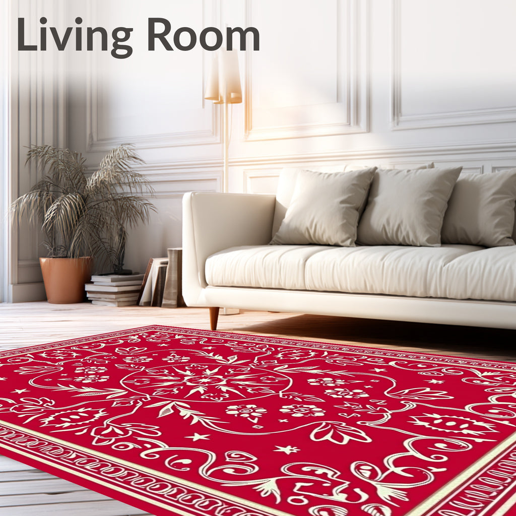 Ornate Floral Red Ivory Classic Pattern Rug