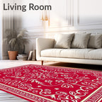 Ornate Floral Red Ivory Classic Pattern Rug