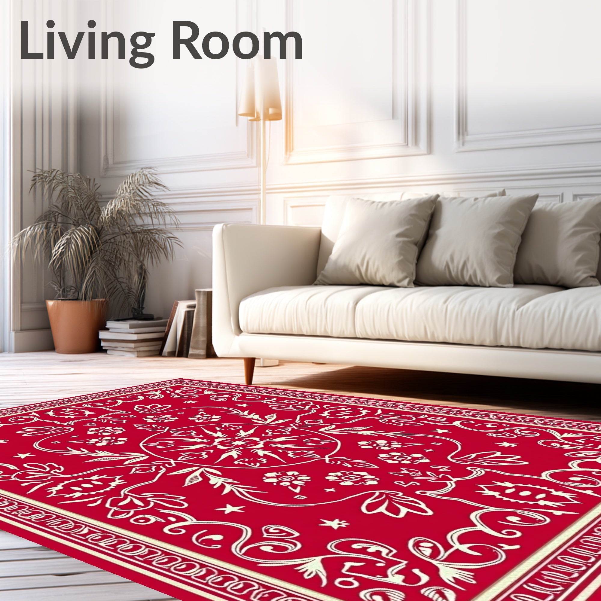 Ornate Floral Red Ivory Classic Pattern Rug