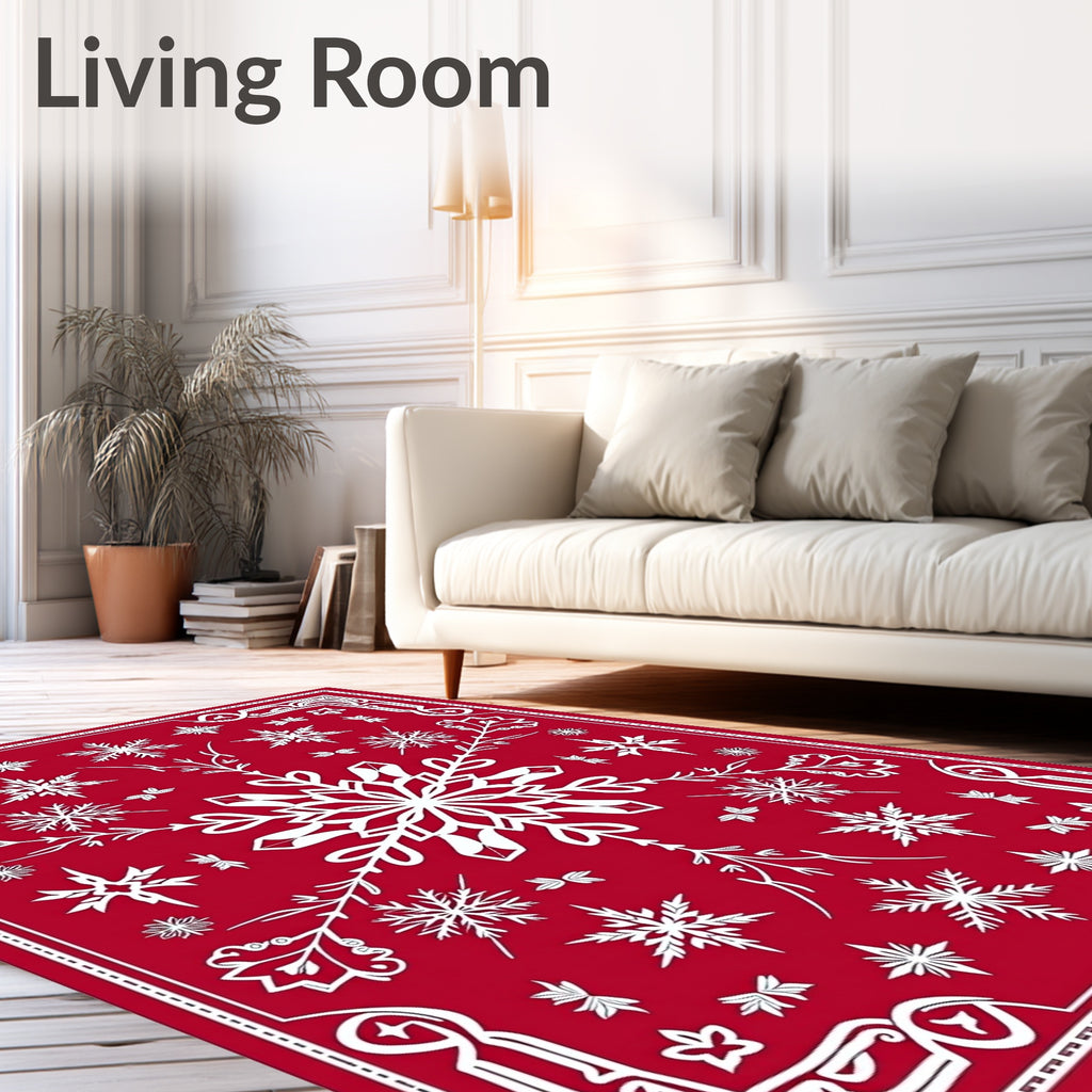 Crimson White Winter Snowflake Collection Rug