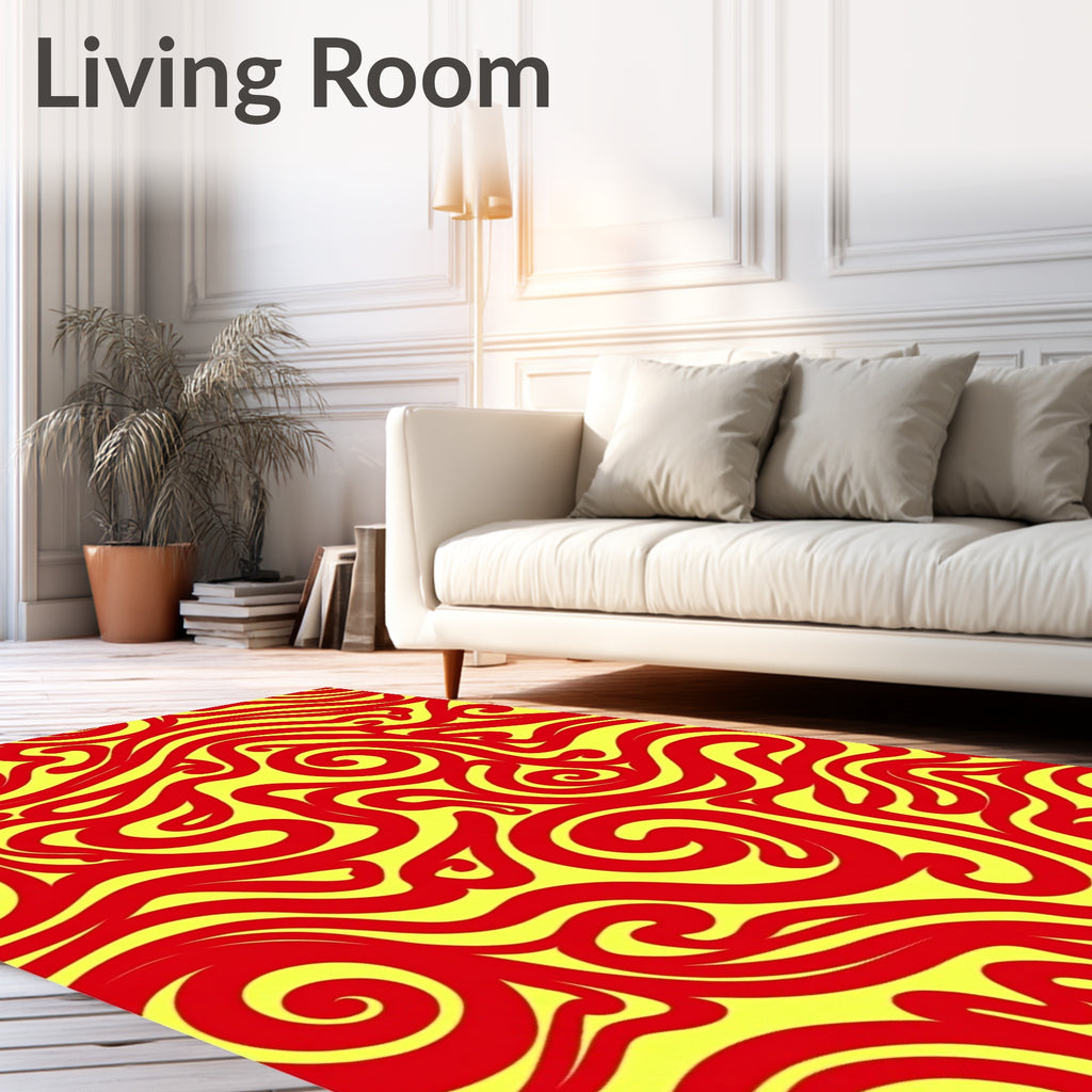 Vibrant Red Yellow Swirls Pattern Rug