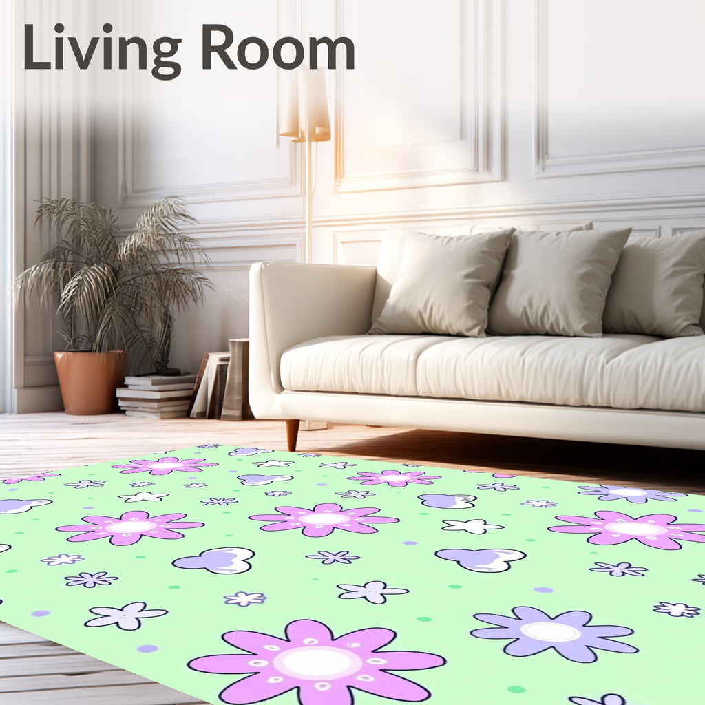 Cute Pastel Floral Bloom Pattern Rug