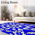 Bold Blue White Floral Mandala Pattern Rug