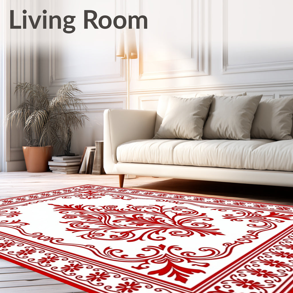 Red Floral Damask Ornate Pattern Rug