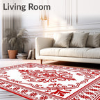 Red Floral Damask Ornate Pattern Rug