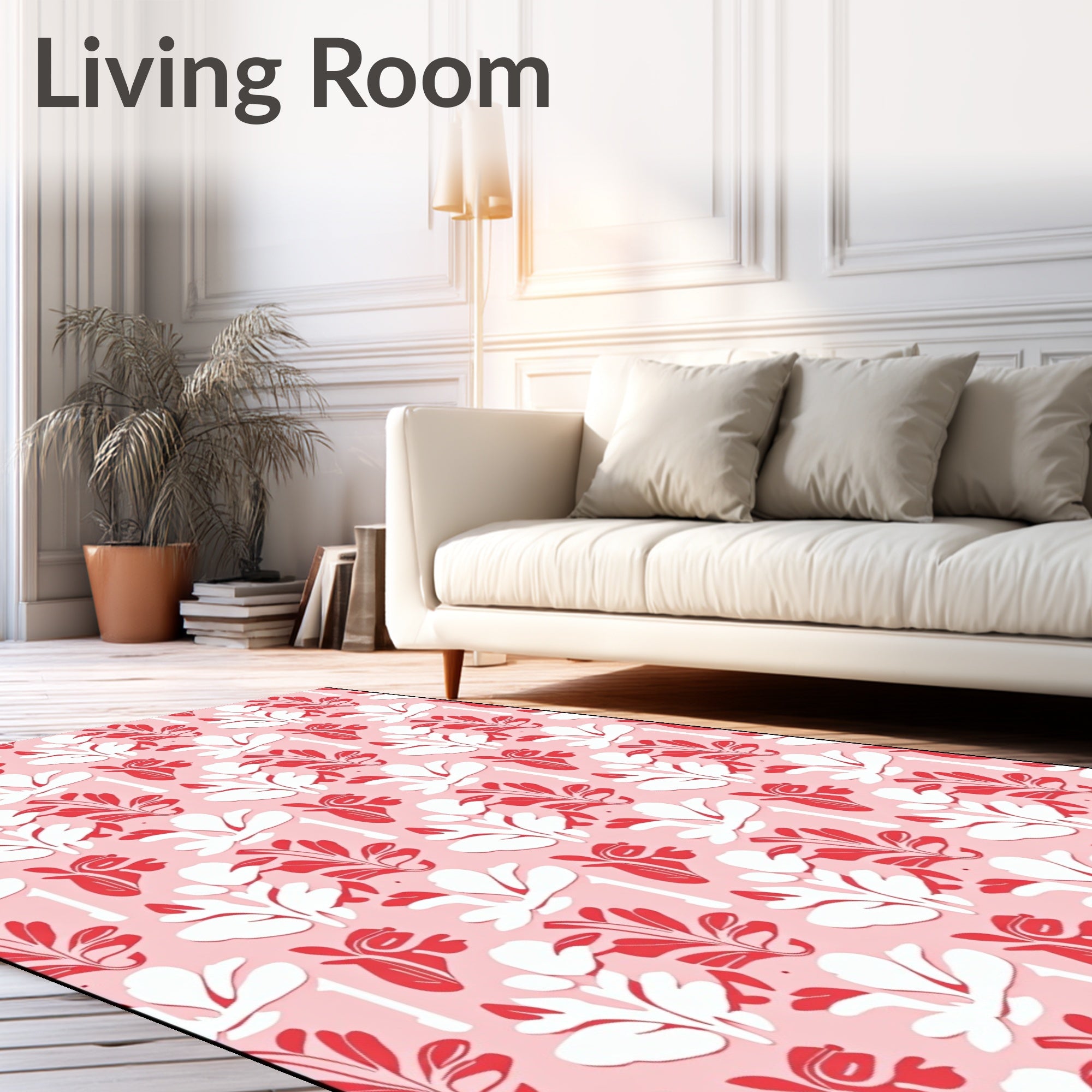 Red White Floral Pattern Design Rug