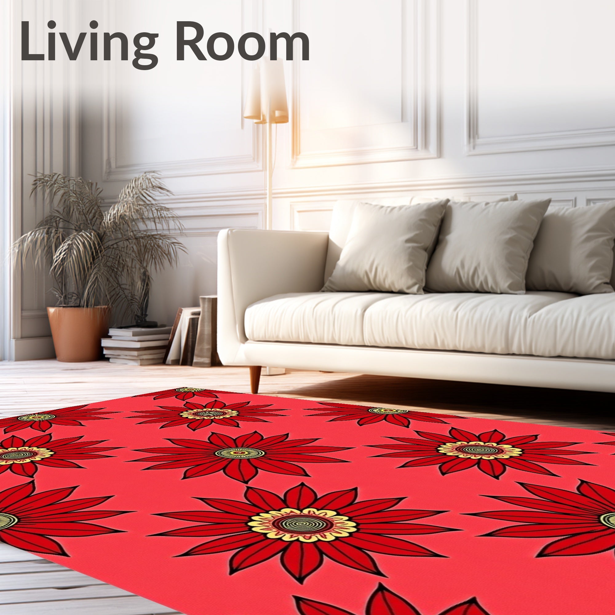 Bold Red Floral Pattern Rug