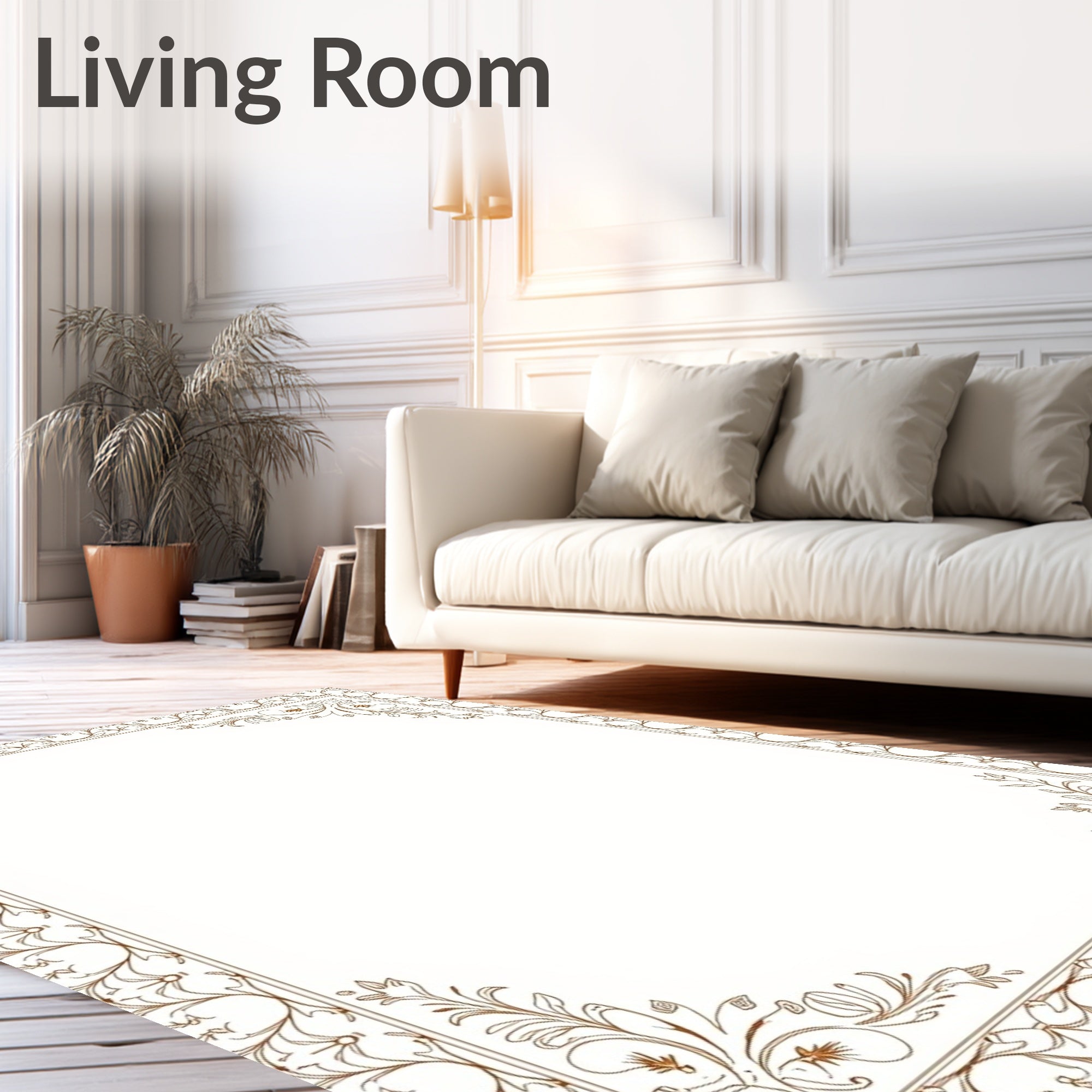 Elegant Brown Floral Vine Frame Design Rug