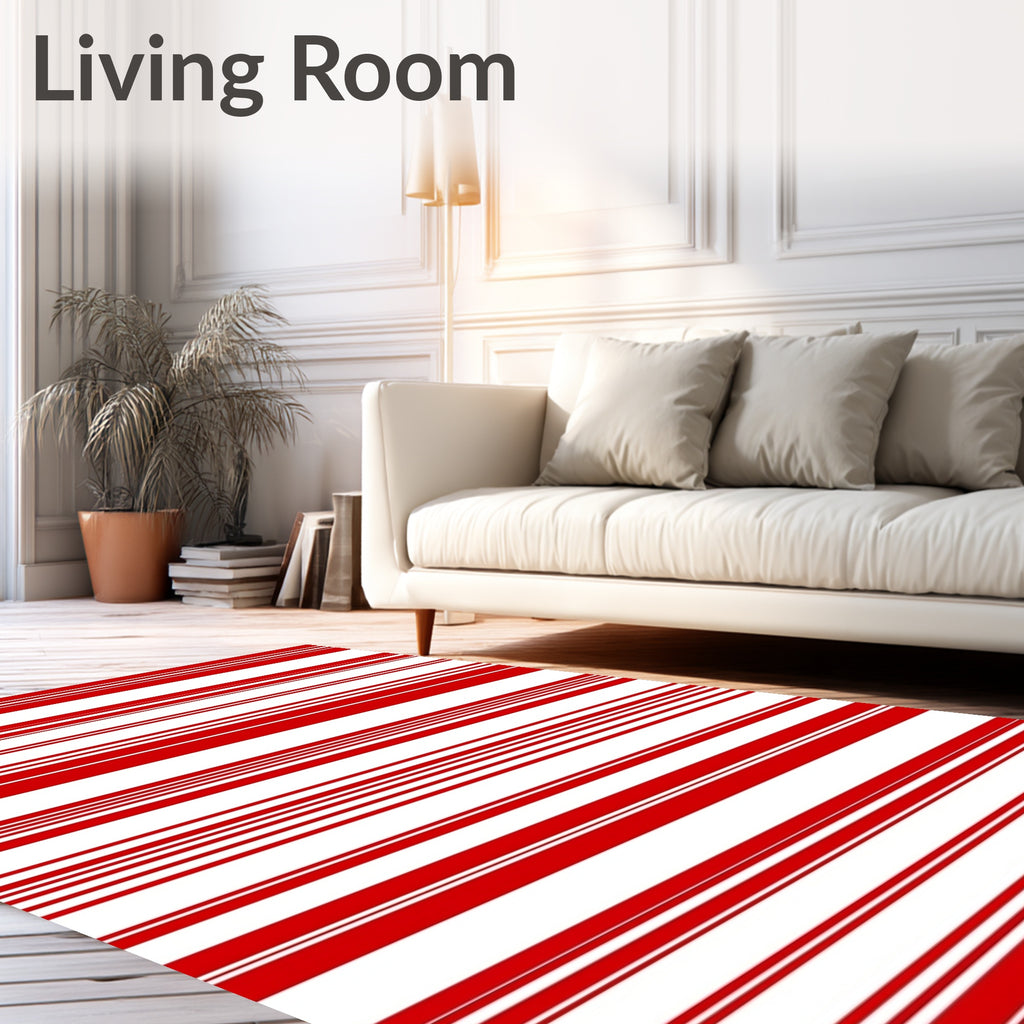 Red White Stripe Pattern Design Rug