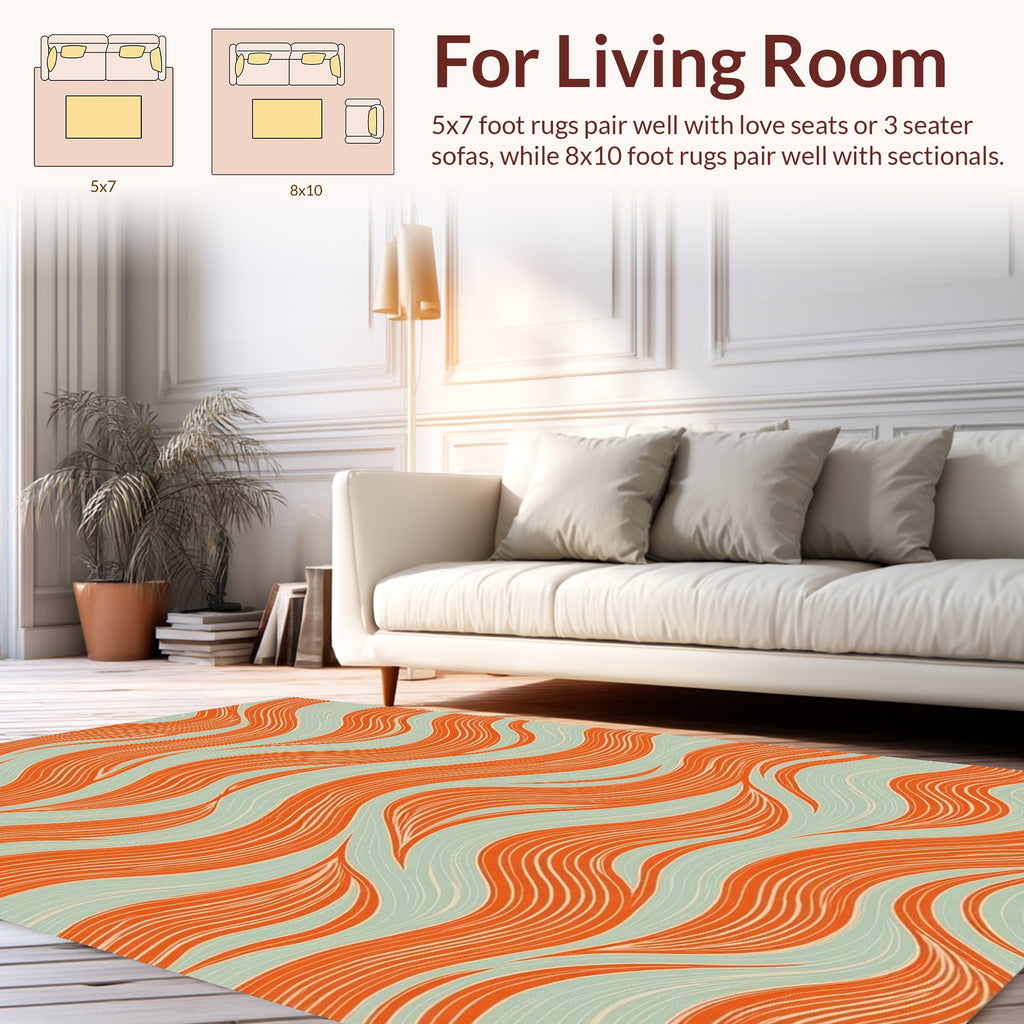 Orange Teal Wavy Abstract Design Rug